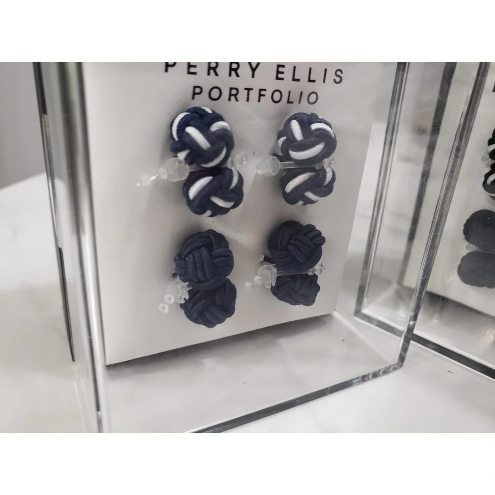 LOT 3 Navy Blue Black Silver Perry Ellis Portfolio‎ Men's Silk Knot Cufflinks